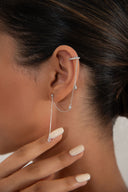 Silver Crystal stone and chain detailed 925 sterling silver earrings 93