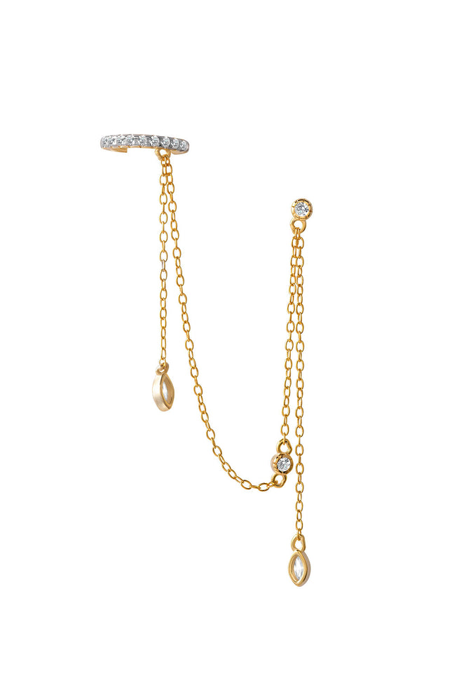 Gold Crystal stone and chain detailed 925 sterling silver earrings 93
