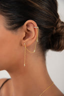 Gold Crystal stone and chain detailed 925 sterling silver earrings 93