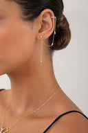 Gold Crystal stone and chain detailed 925 sterling silver earrings 93