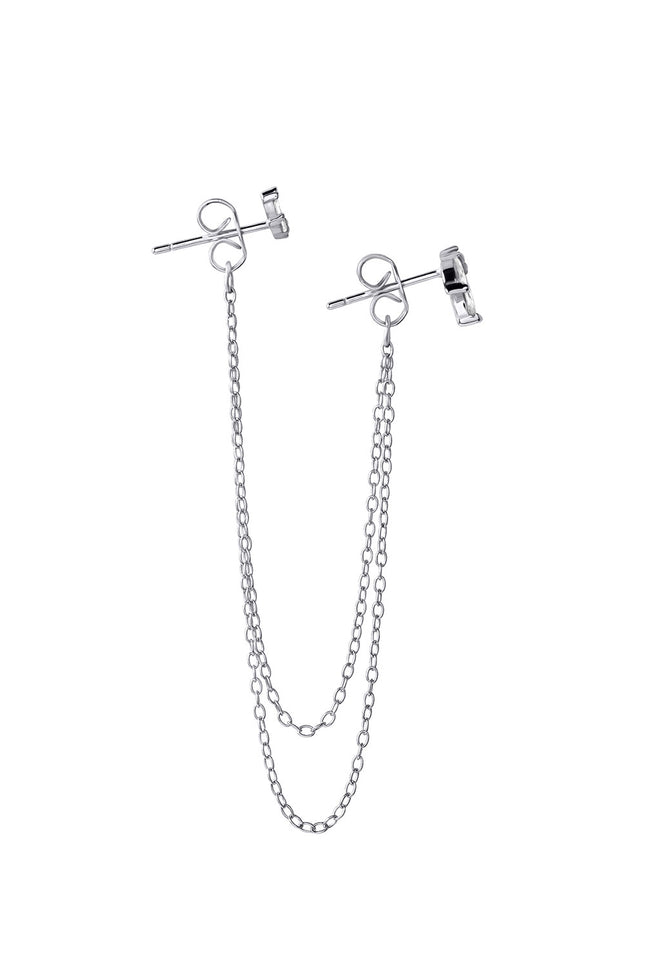 Silver Leaf and chain detailed earrings 925 sterling silver earrings 94