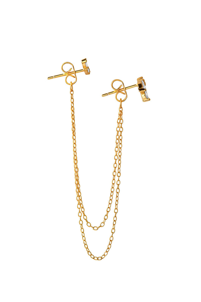 Gold Leaf and chain detailed earrings 925 sterling silver earrings 94