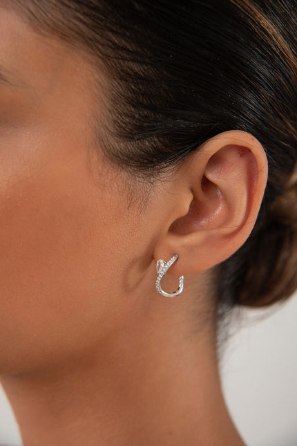 Silver 925 Sterling silver earrings with crystal stones and curved form details 95