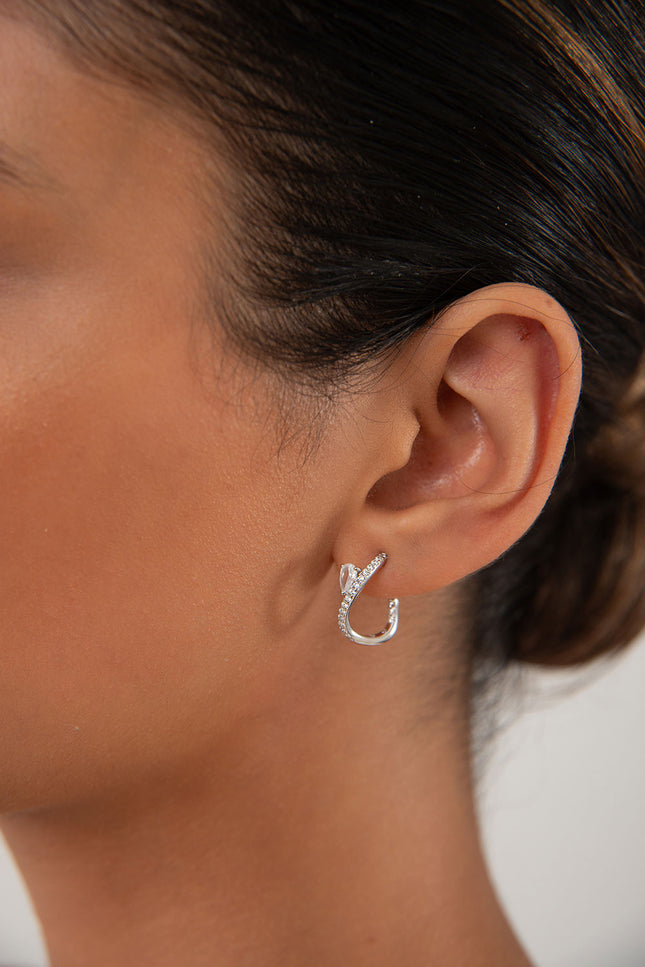 Silver 925 Sterling silver earrings with crystal stones and curved form details 95