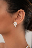 Gold 925 Sterling silver earrings with rose and stone details 96