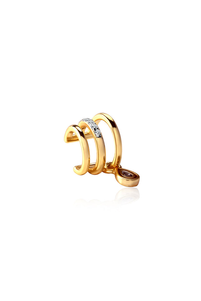 Gold Mini 925 Sterling silver ear cuff with crystal and teardrop stone details 98