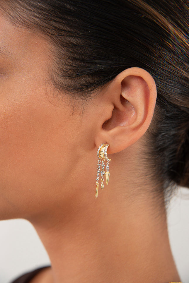 Gold Short 925 sterling silver earrings with shiny stone arrangement details 99