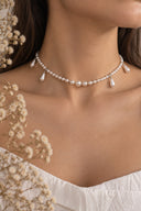 Silver 925 sterling silver necklace with pearl and drop details 351