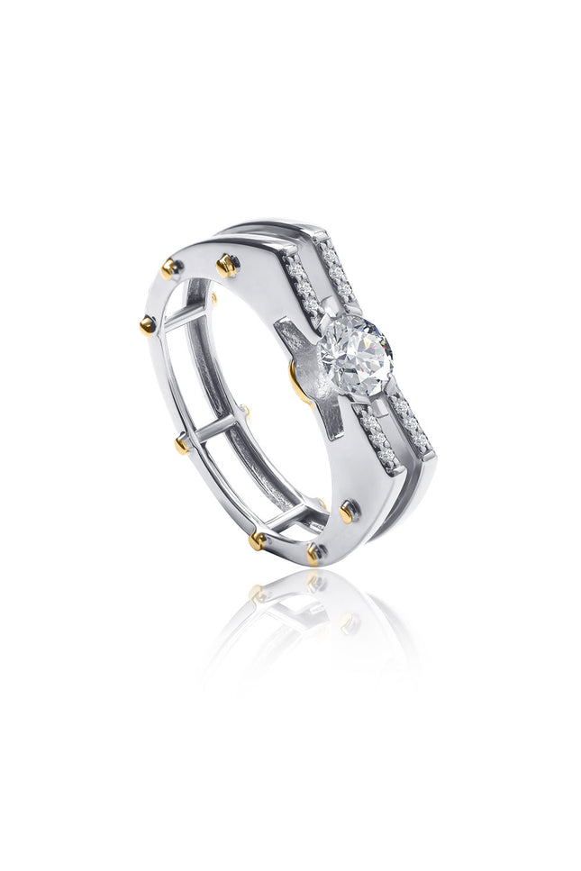 Gold 925 sterling silver ring with large crystal stone detail 132
