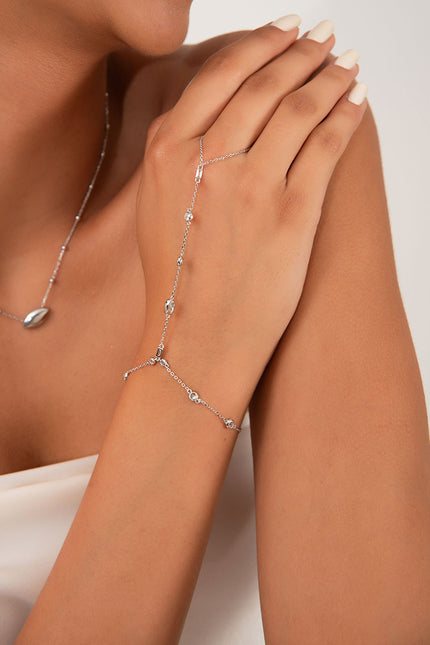 Silver 925 sterling silver hand chain with elegant crystal stone details 147