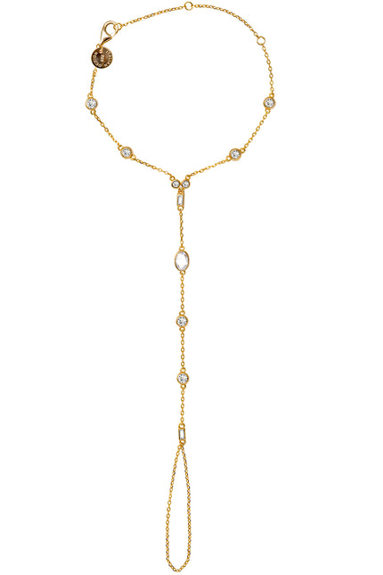 Gold 925 sterling silver hand chain with elegant crystal stone details 147