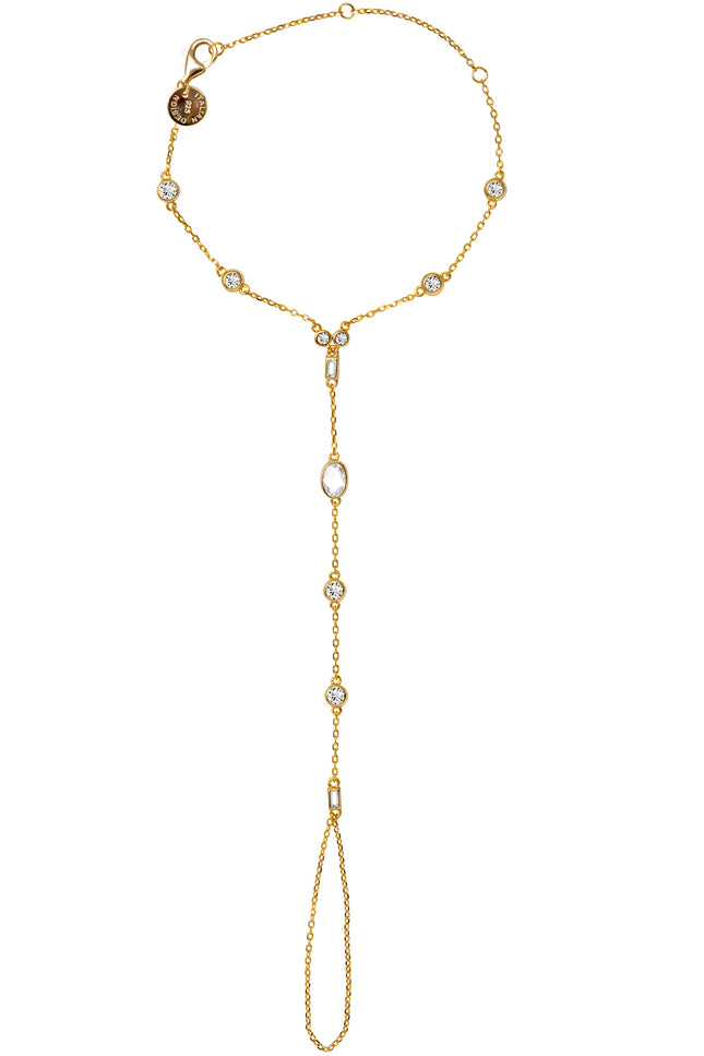 Gold 925 sterling silver hand chain with elegant crystal stone details 147