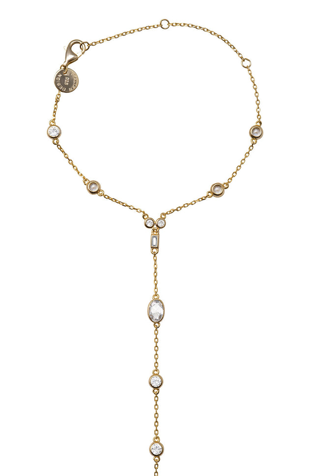 Gold 925 sterling silver hand chain with elegant crystal stone details 147