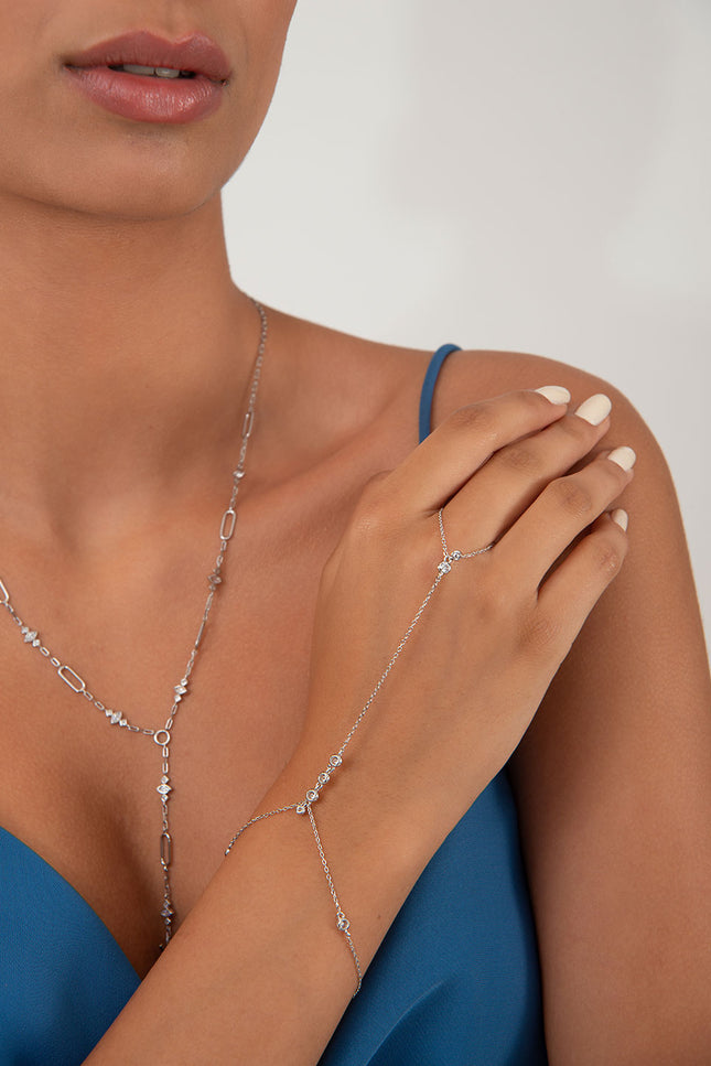Silver 925 sterling silver hand chain with sparkling crystal accents 148