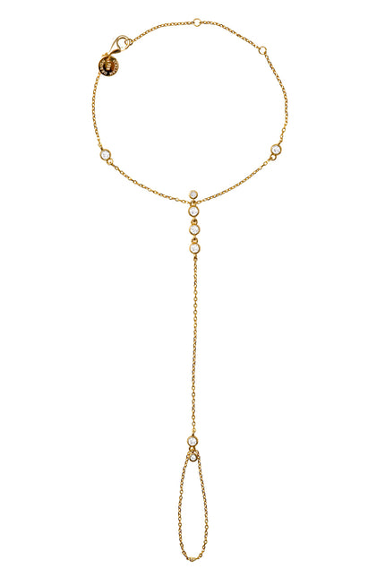 Gold 925 sterling silver hand chain with sparkling crystal accents 148