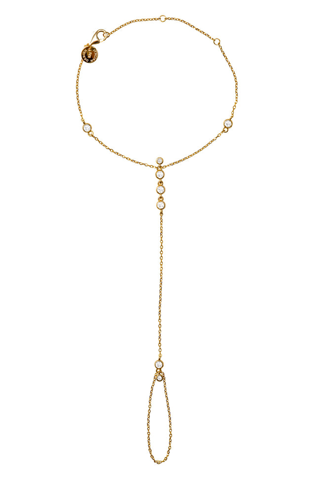 Gold 925 sterling silver hand chain with sparkling crystal accents 148