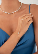 Gold 925 sterling silver hand chain with sparkling crystal accents 148