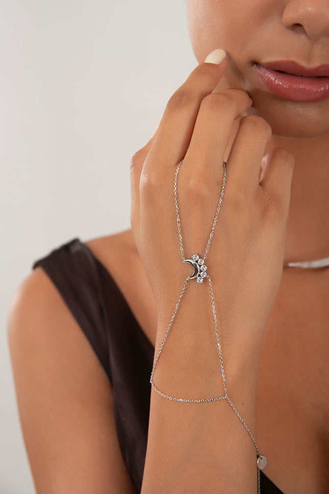 Silver 925 sterling silver shahmaran with moon and crystal stone details 157