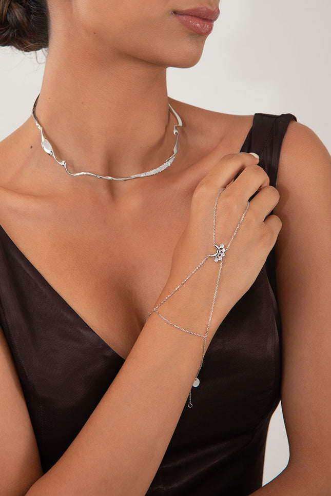Silver 925 sterling silver shahmaran with moon and crystal stone details 157