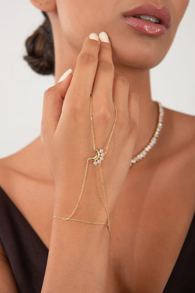 Gold 925 sterling silver shahmaran with moon and crystal stone details 157