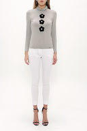 Gray Accessory detail  woven  blouse  19665-B