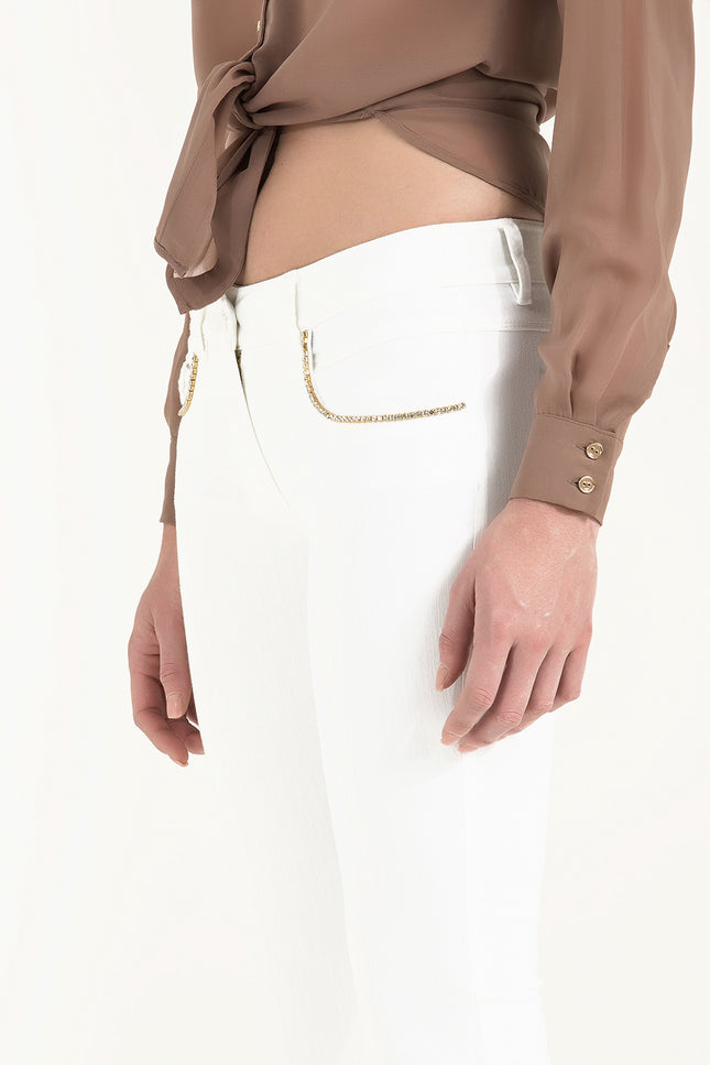 Kadın Beyaz Kristal Taşlı Pantolon 40650