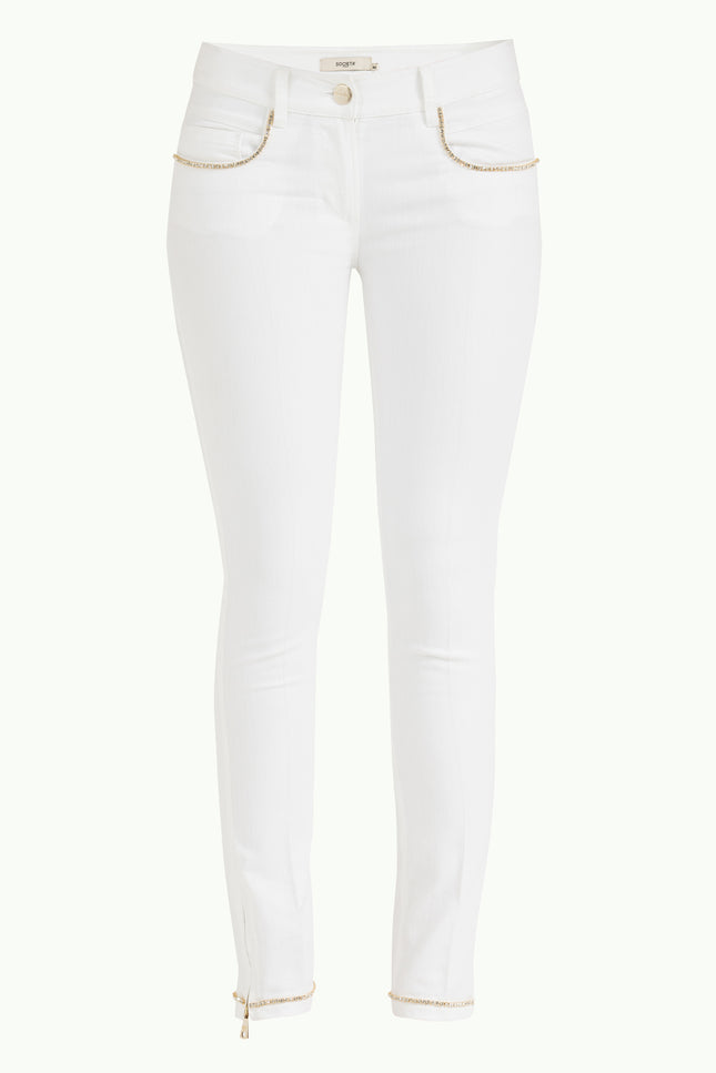 Kadın Beyaz Kristal Taşlı Pantolon 40650