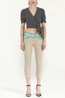 Beige Silk mixed slim fit pants 40673