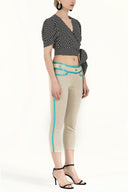 Beige Silk mixed slim fit pants 40673