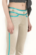 Beige Silk mixed slim fit pants 40673
