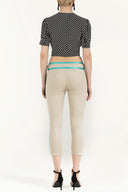 Beige Silk mixed slim fit pants 40673