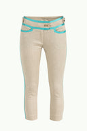 Beige Silk mixed slim fit pants 40673