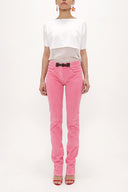 Pink Leather accessories Velvet pants 40754