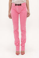 Pink Leather accessories Velvet pants 40754