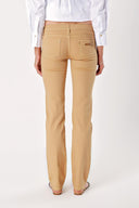 Beige leather and zip deatail denim pants 40799