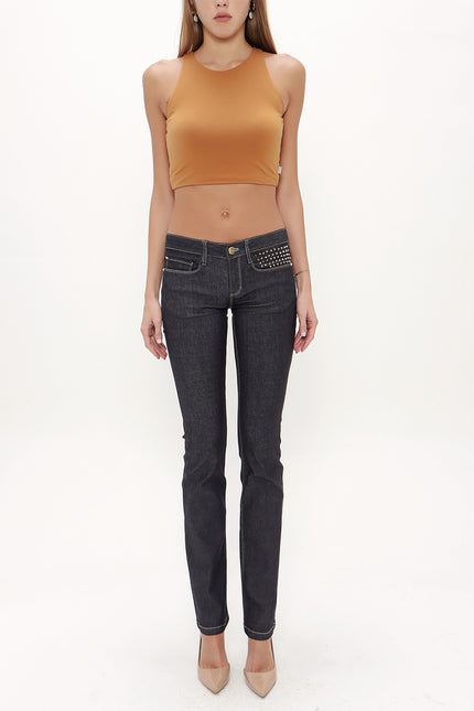 Siyah Kemer ve metal aksesuarlı denim pantolon 40850