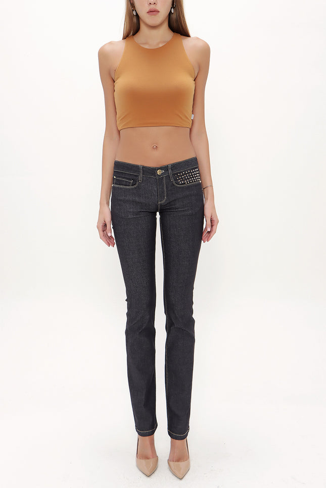 Siyah Kemer ve metal aksesuarlı denim pantolon 40850