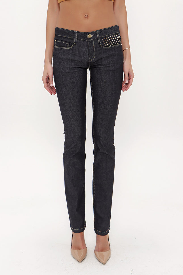 Siyah Kemer ve metal aksesuarlı denim pantolon 40850