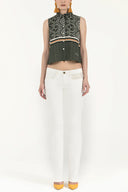 White Belt and metal detailed denim Pants 40850