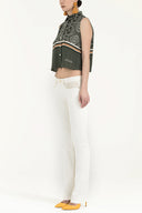 White Belt and metal detailed denim Pants 40850