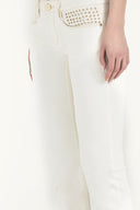 White Belt and metal detailed denim Pants 40850