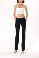 Black LEATHER DETAILED TUBE LOT WOOL PANTS 40942