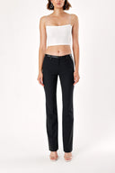 Black LEATHER DETAILED TUBE LOT WOOL PANTS 40942