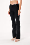 Black LEATHER DETAILED TUBE LOT WOOL PANTS 40942