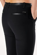 Black LEATHER DETAILED TUBE LOT WOOL PANTS 40942