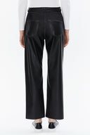 Black Gray High waist  wide leg leather  pants 41512