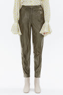 Khaki Elastic faux leather pants 41515