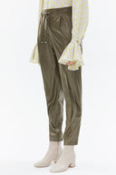 Khaki Elastic faux leather pants 41515
