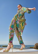 Patterned Elastic waist wide cut pants 41602