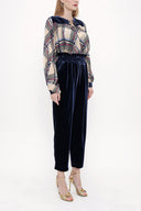 Navy Blue Elastic waist wide cut pants 41607